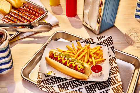 Impossible™ Beef Hot Dogs are set to launch in restaurants and grocery stores in 2024 (Photo: Business Wire)