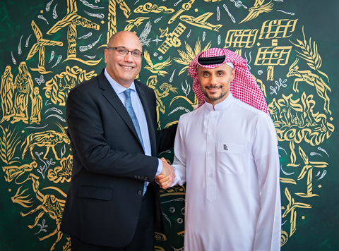 Pictured at COP 28 in Dubai, UAE: His Royal Highness Prince Khaled bin Alwaleed bin Talal Al Saud of KBW Ventures and Lou Cooperhouse, founder, president & CEO of BlueNalu. (Photo Business Wire)