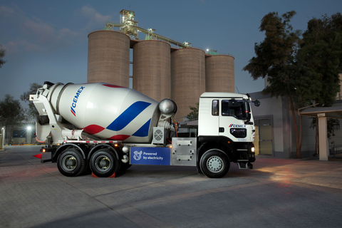 Cemex unveiled the first fully electric ready-mix truck in the Middle East during COP28 in Dubai. (Photo: Business Wire)