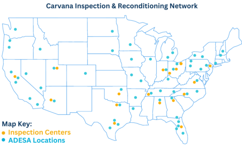 thumbnail Carvana’s 17 Inspection Centers (ICs) across the country fuel our ability to deliver high-quality pre-owned vehicles to car buyers from coast to coast with consistency and efficiency. (Graphic: Business Wire)