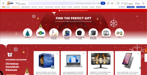 Newegg offers an online holiday gift guide to help customers find the perfect tech gifts for friends, family and loved ones this holiday season. Gift list categories include gifts for gamers, gifts for the home, gifts for foodies, gifts for the outdoors, top tech gifts, gift cards and toys. (Graphic: Newegg)