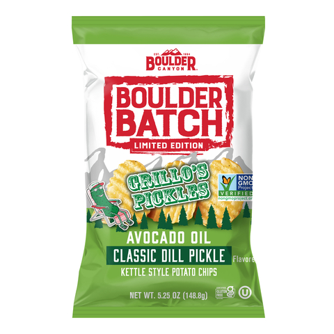 Try the NEW Boulder Canyon Grillo's Pickles Classic Dill Pickle potato chips! Act quickly, they're only available for a limited time only! Source: Utz Brands, Inc.