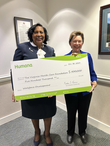 L-R Linda Hines, Medicaid Market President, Virginia – Humana and Deborah Oswalt, Executive Director, Virginia Health Care Foundation (VHCF) commemorate Humana’s investment dedicated to supporting Virginia’s behavioral health workforce. (Photo: Business Wire)