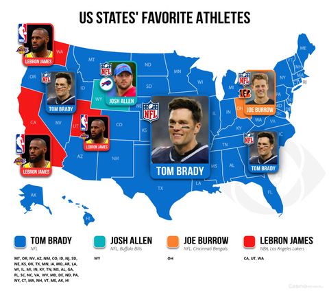 Most favorite US athletes by state (Graphic: Business Wire)