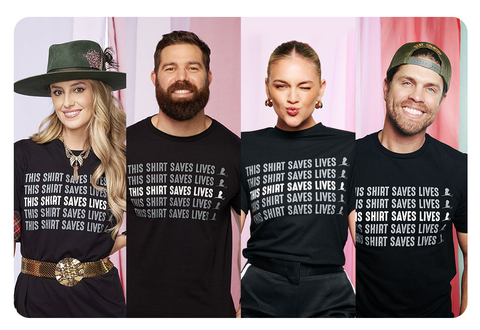 L to R: Lainey Wilson, Jordan Davis, Kelsea Ballerini and Dustin Lynch all in St. Jude This Shirt Saves Lives t-shirt. (Photo credit: Katie Kauss and Libby Danforth)