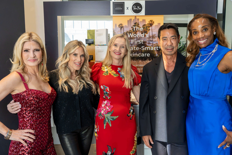 Dayna Devon of KTLA, Ellen K of KOST (103.5 FM), Ulli Haslacher of Pour Moi Skincare, Etienne Taenaka of House of Sassoon, Dr. Iffie Okoronkwo of Pour Moi Skincare at House of Sassoon x Pour Moi Skincare Popup Store at 9667 Wilshire Blvd., Beverly Hills, CA 90210. (Photo: Business Wire)