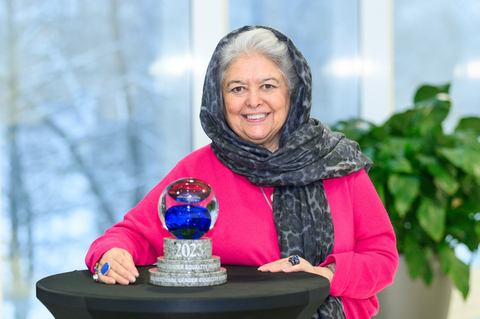 Mahbouba Seraj, Executive Director of Afghan Women Skills Development Center, received the award at Tampere Hall. Photo: Mikko Vares