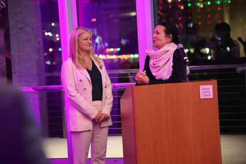 Kimberly Carson, CEO of Breast Cancer Canada, and Susan McPeak, co-founder of the McPeak-Sirois Group for Clinical Research in Breast Cancer, announcing the partnership at the San Antonio Breast Cancer Symposium. (Photo: Business Wire)