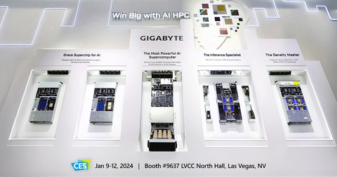 original GIGABYTE is carrying forward its booth theme, “Future of COMPUTING” from COMPUTEX to CES 2024. (Photo: One of the highlights – AI/HPC servers)