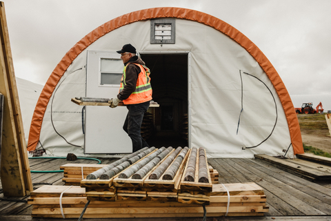 Geologist Ed Walker, Ph.D., P.Geo., sorting and logging drill core confirming new geological model, B Zone, Strange Lake Camp, August 2023. (Photo: Business Wire)