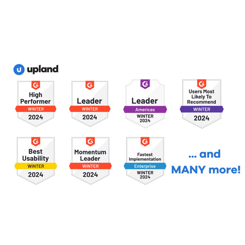 Upland Software Secures 40+ Badges in G2’s Winter 2024 Market Reports (Graphic: Business Wire)
