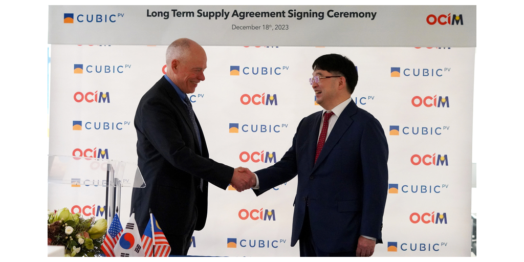 CubicPV and OCI Holdings Enter Into Long Term Silicon Supply Agreement