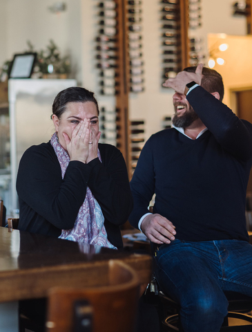 RODI Italian owner Jo Beyersdorfer and general manager Andrew Rettig react to the news of winning a small business grant from Fifth Third. (Photo: Business Wire)