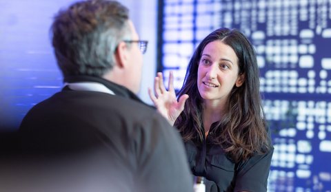 Keren Shani, Head of Cell & Gene Therapy at Trinity Life Sciences, speaks with a colleague after an exhilarating strategy session in June 2023. Photo credit: Trinity Life Sciences (Photo: Business Wire)