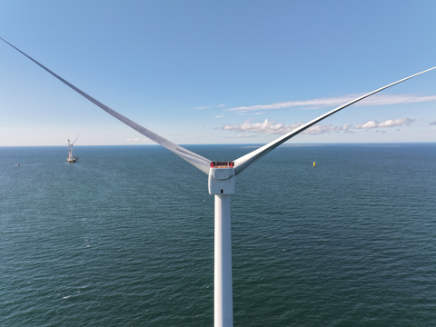 original A GE Haliade-X Turbine Stands in the Vineyard Wind 1 Project Area South of Martha’s Vineyard. Photo Credit: Worldview Films