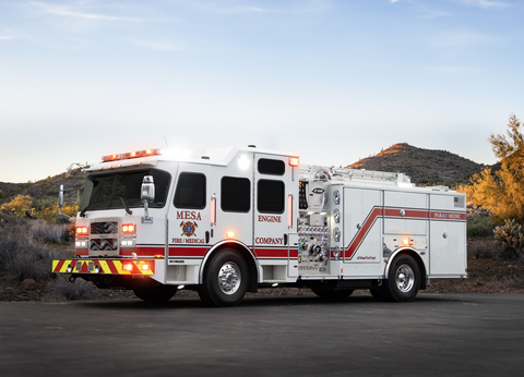 Mesa’s all-electric fire truck is officially in service. The pumper truck, stationed at Fire Station 221 in southeast Mesa, will reduce toxin exposure for firefighters as part of the Mesa Fire and Medical Department’s commitment to implementing cutting-edge health and safety practices. The truck, manufactured by E-ONE®, a subsidiary of REV Group, Inc., is the first fully electric fire North American style engine in Arizona and will support the City of Mesa’s Climate Action Plan and goal of achieving carbon neutrality by 2050 by helping to reduce the department’s carbon footprint. (Photo: Business Wire)