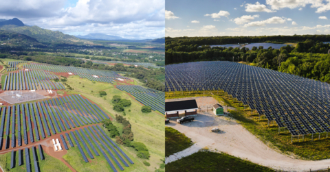 Pictured: Illustrative solar and solar-plus-storage projects included in the HASI and AES renewables portfolio. (Photos courtesy of AES)