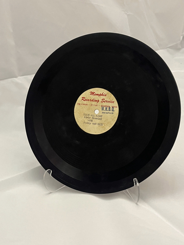 The latest addition to the Graceland Archives is the single-sided 10” disc featuring Elvis’ last name written as “Pressley,” which was recorded on July 5, 1954 “live�� with just Scotty Moore on electric guitar, Bill Black on bass, and Elvis himself on acoustic rhythm guitar, with no additional instruments. (Photo: Graceland Archives)