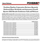 Pembina Pipeline Corporation Declares Quarterly Preferred Share Dividends and Announces Fourth Quarter 2023 Results Conference Call and Webcast