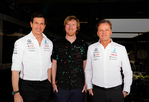Toto Wolff, CEO and Team Principal of the Mercedes-AMG PETRONAS F1 Team; Austin Russell, Founder and CEO of Luminar; Markus Schäfer, Mercedes-Benz AG Chief Technology Officer & Mercedes-AMG PETRONAS F1 Team Non-Executive Chairman. (Photo: Business Wire)
