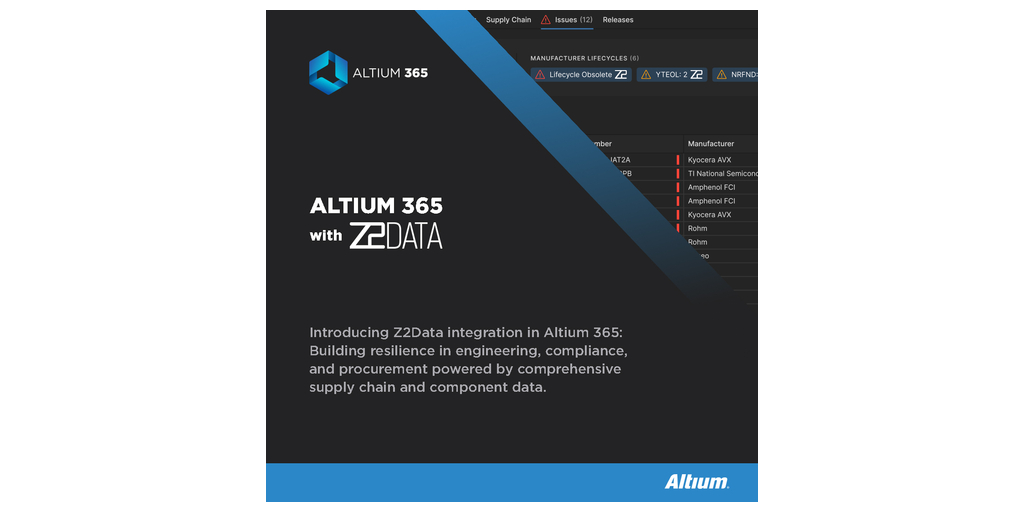  Altium 365 effettua l'integrazione con Z2Data per fornire una soluzione completa per la gestione dei rischi e dei dati dei componenti