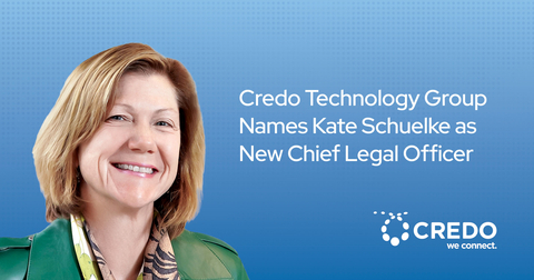 Credo Technology Group Holding Ltd (Nasdaq: CRDO) today announced that Kate Schuelke will join Credo as Chief Legal Officer (CLO) and Corporate Secretary on January 26, 2024. Ms. Schuelke brings more than 30 years of legal technology industry experience to Credo, having most recently served as CLO of Seagate Technology LLC where she oversaw all legal functions, including the global security and government relations teams. (Graphic: Business Wire)
