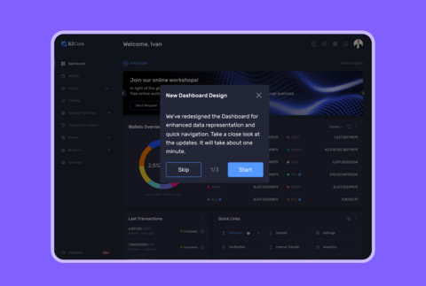 B2Core v4 introduces a new command bar on the left side of the dashboard to control the interface and widgets, quickly access links, and modify the layout. (Graphic: Business Wire)