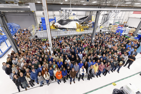 Sierra Space team members celebrate the completion of the first Dream Chaser spaceplane, Tenacity, in the company's Louisville, Colo., production facility on Oct. 30, 2023. (Photo: Sierra Space)