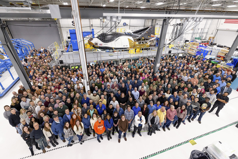 original Sierra Space team members celebrate the completion of the first Dream Chaser spaceplane, Tenacity, in the company's Louisville, Colo., production facility on Oct. 30, 2023. (Photo: Sierra Space)