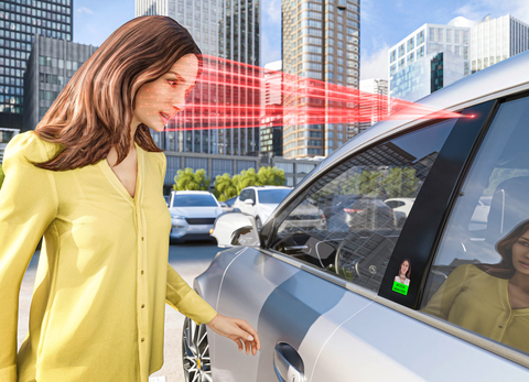 Continental’s “Face Authentication Display” makes it possible to unlock the vehicle safely and conveniently using biometric facial recognition. A display seamlessly integrated into the B-pillar provides additional information. (Photo: Business Wire)