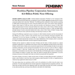Pembina Pipeline Corporation Announces .8 Billion Public Note Offering