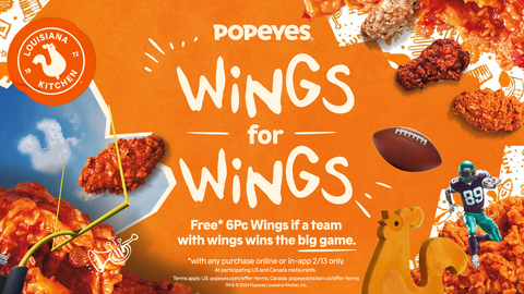 POPEYES® PROMISES FREE* WINGS IF A TEAM WITH WINGS WINS THE BIG GAME (Graphic: Business Wire)