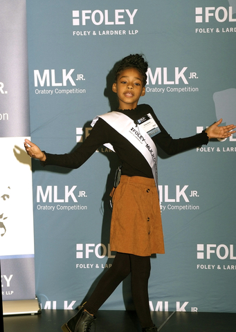 Trinity Owens, a fourth-grade student at Arthur L. Dixon Elementary earned first place in Foley & Lardner LLP's Annual MLK Jr. Oratory Competition, which celebrated its fifth year on Jan. 12, 2024. (Photo: Business Wire)