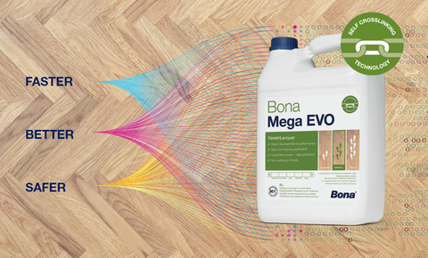 Announcing Bona Mega EVO™ a  next generation lacquer that offers new state-of-the-art crosslinking technology that activates when applied. The unique, non-yellowing formula delivers faster curing with excellent resistance to scratches, wear, and chemicals. With VOC levels below 3%, Bona Mega EVO contributes to healthier working conditions with a lower impact on indoor air quality. (Photo: Business Wire)