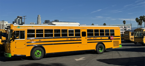 Los Angeles Unified School District (LAUSD) ordered a record 180 electric, zero-emission school buses from Blue Bird Corporation, including 150 All American (pictured here) and 30 Vision model buses. The school district anticipates the bus delivery in October 2024. The shift to clean student transportation will help LAUSD realize its ambitious goals of reducing harmful greenhouse gas emissions while improving its operational efficiencies. (Image provided by Los Angeles Unified School District)