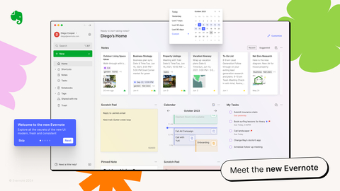 Evernote's interface upgraded for 2024, marking a year of major progress (Photo: Business Wire)
