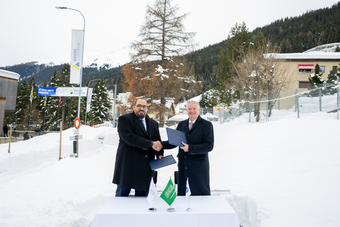 Saudi Arabia’s Minister of Economy and Planning, HE Faisal F. Alibrahim, signs agreement with OECD Secretary-General Mathias Cormann to expand cooperation between Saudi Arabia and the OECD, at the World Economic Forum Annual Meeting 2024 in Davos, Switzerland. (Photo: AETOSWire)