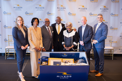 (Pictured left to right): Melissa Ramsey, director of community relations, Rivers Casino Portsmouth; Dr. Marcia Conston, President of Tidewater Community College (TCC); Shannon Glover, Mayor of Portsmouth; Speaker Don Scott Jr., Virginia House of Delegates; Senator L. Louise Lucas, President Pro Tempore, Senate of Virginia; Tim Drehkoff, chief executive officer of Rivers Casino Portsmouth and Rush Street Gaming; Roy Corby, general manager of Rivers Casino Portsmouth (Photo: Business Wire)