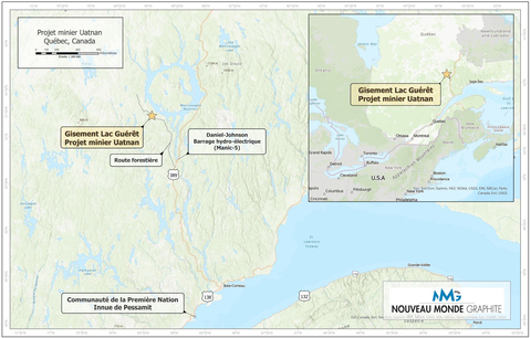 Emplacement du projet minier Uatnan, au Québec, au Canada. (Graphic: Business Wire)
