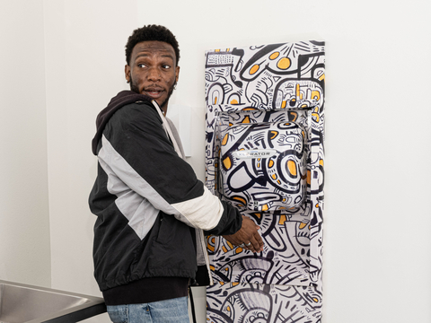 One of the custom XLERATOR® Hand Dryers in use at Artists for Humanity in Boston. (Photo: Business Wire)