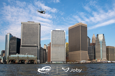 Joby's all-electric aircraft in flight above New York City in November 2023. Joby Aviation photo
