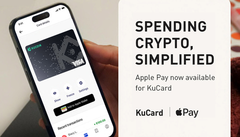 KuCard, the first crypto debit card introduced by KuCoin, a top 5 global cryptocurrency exchange, today brings its customers Apple Pay, a safer, more secure and private way to pay that helps customers avoid handing their payment card to someone else, touching physical buttons or exchanging cash — and uses the power of iPhone to protect every transaction. (Photo: Business Wire)