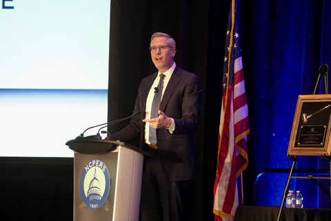 The Honorable Michael Frerichs, Illinois State Treasurer, speaks to a room full of public pension trustees and staff during NCPERS Legislative Conference. (Photo: Business Wire)