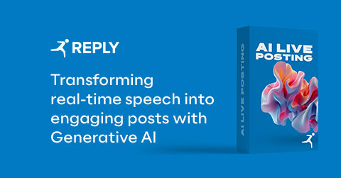 AI Live Posting transforms real-time spoken content into captivating posts. This solution leverages AI technology to transcribe and analyze spoken content in real-time, converting it into engaging written posts. In addition, the AI algorithms automatically create visually appealing images that complement the posts and generates open questions related to the spoken content itself. (Photo: Business Wire)