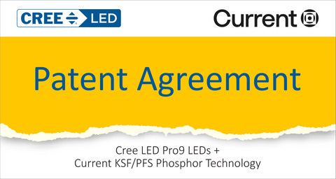 Cree LED and Current Lighting Solutions entered into a patent license agreement with respect to Current’s patents related to KSF/PFS red phosphor for use in Cree LED products featuring Pro9 technology which utilizes KSF/PFS phosphor to boost the efficiency of LED components. (Graphic: Business Wire)