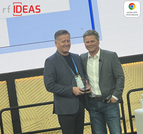 Tod Besse, rf IDEAS SVP of Global Sales, accepts the Technical Leadership Recognition from Mike Budelli, ChromeOS Business Development Manager. (Photo: Business Wire)