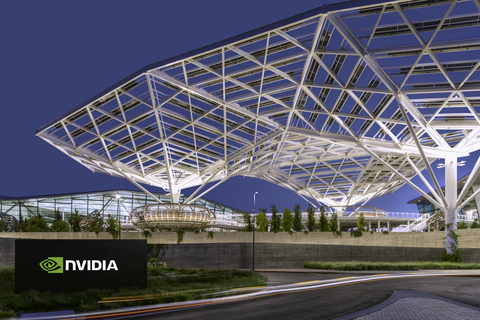 NVIDIA’s Silicon Valley campus, seen here from San Tomas Expressway in Santa Clara, Calif., offers vast open spaces for employees to work and socialize, native plant landscaping and a high degree of energy efficiency, with solar panels. (Photo: Business Wire)