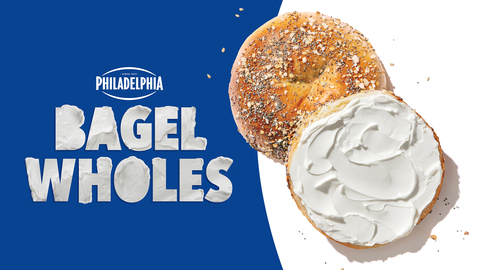 original Philadelphia cream cheese rallies North America’s most beloved bagel shops to take a schmear stand with the first-ever Philadelphia Bagel Whole – a limited-edition, no-hole bagel that gives fans more bagel and schmear. (Graphic: Business Wire)