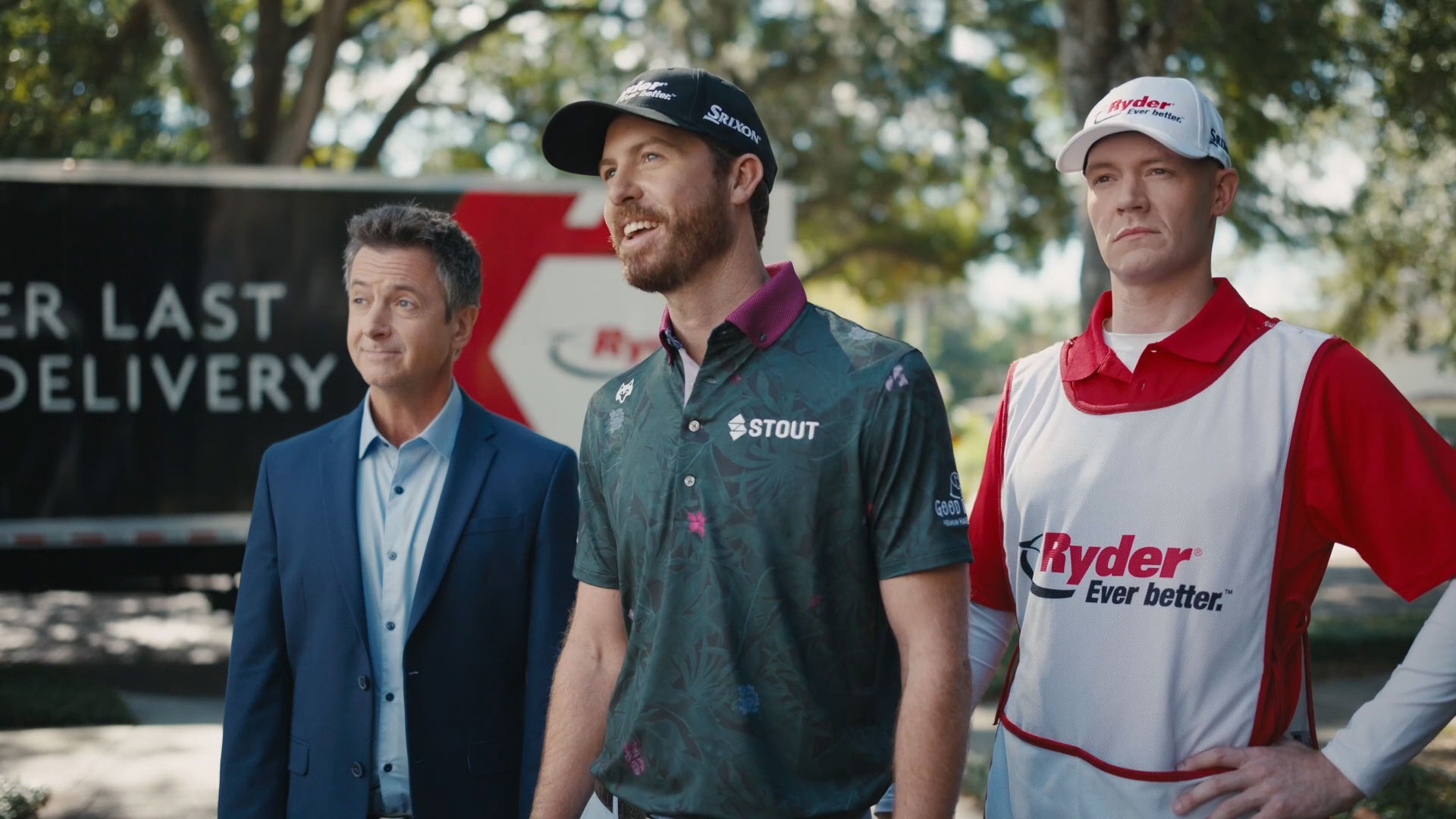 The “Driver Caddie” commercial features professional golfer Sam Ryder pitching his agent the idea of providing caddies for Ryder Last Mile deliveries to help navigate obstacles from curb to door.