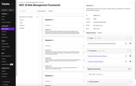 original Vanta announced today that it is releasing the NIST AI Risk Management Framework (RMF) as a product that customers can use to centralize their AI risk management workflows in beta with general availability starting in February 2024. (Graphic: Business Wire)